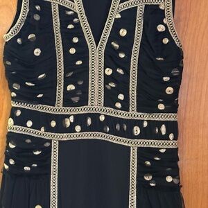 Diane Von Furstenberg Black Midi Dress with Gold Embellishments